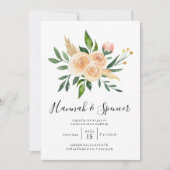 Peach Rose Bouquet Wedding Einladung (Vorderseite)