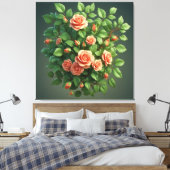 Peach Rose Bouquet With Greenery Leinwanddruck (Insitu (Schlafzimmer))