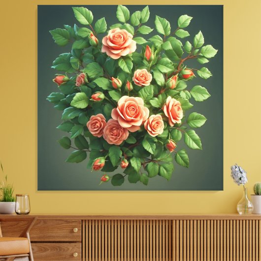 Peach Rose Bouquet With Greenery Leinwanddruck (Insitu (Wohnzimmer))
