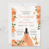 Peach Rose Butterfly Quinceanera Einladung (Vorderseite)