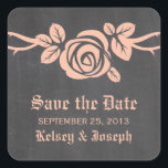 Peach Rose Chalkboard Save the Date Aufkleber<br><div class="desc">Sweet und hübsche Rose Chalkboard Save the Date Stickers in peach mit einem Single schöne Rose auf einem Wein auf einem Kalkboard Aussehen Hintergrund. Dieses elegante Design eignet sich perfekt für die Ankündigung Ihrer Hochzeit im Frühjahr oder Sommer. Einfach zu anpassen, fügen Sie einfach Ihre Hochzeitsdetails in den Textfeldern zur...</div>
