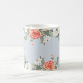 Peach Rose Dusty Blue Floral Personalisiert Kaffeetasse (Mittel)
