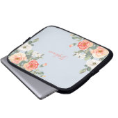 Peach Rose Dusty Blue Floral Personalisiert Laptopschutzhülle (Vorne Knopf)