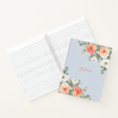 Peach Rose Dusty Blue Floral Personalisiert Notizblock (Innenseite)