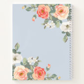 Peach Rose Dusty Blue Floral Personalisiert Notizblock (Rückseite)