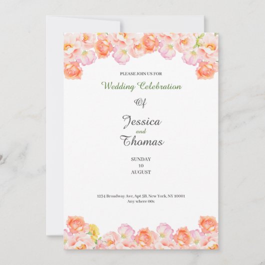 Peach Rose Einladung zur botanischen Hochzeit (Vorderseite)