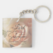 Peach Rose Ermutigung Bibel Verse Psalm 27:1 Schlüsselanhänger (Rückseite)