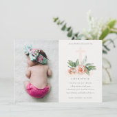 Peach Rose Floral Foto Godmutter Vorschlag einlade Dankeskarte (Stehend Vorderseite)