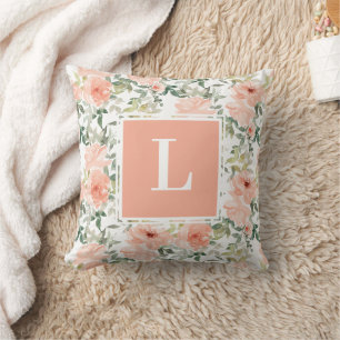 Peach Rose Floral Monogramm Kissen