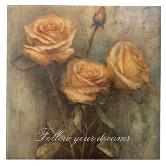 Peach Rose Floral Romantik Fliese (Vorderseite)