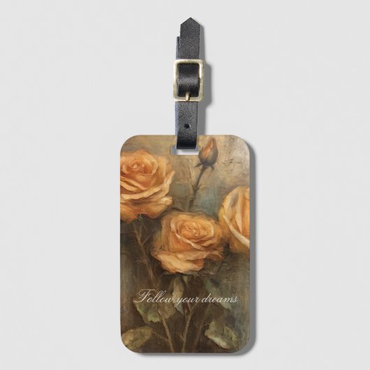 Peach Rose Floral Romantik Gepäckanhänger (Vorderseite Vertikal)