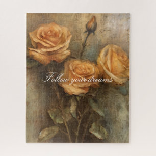 Peach Rose Floral Romantik Puzzle