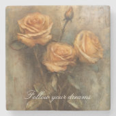 Peach Rose Floral Romantik Steinuntersetzer (Vorderseite)