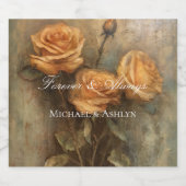 Peach Rose Floral Romantische Hochzeit Schaumweinetikett (Einzelnes Label)