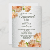 Peach Rose floral Silver Glitzer Engagement Party Einladung (Vorderseite)