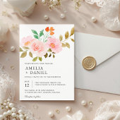 Peach Rose Floral Wedding Invitation Einladung