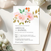 Peach Rose Floral Wedding Invitation