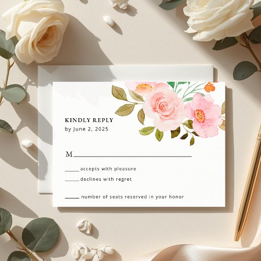 Peach Rose Floral Wedding RSVP Card Karte