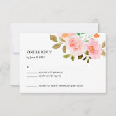 Peach Rose Floral Wedding RSVP Card Karte (Vorderseite)