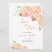 Peach Rose Floral Wedding Save the Date Card (Vorne/Hinten)