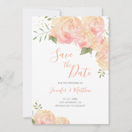 Peach Rose Floral Wedding Save the Date Card