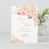 Peach Rose Floral Wedding Save the Date Card (Stehend Vorderseite)
