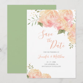 Peach Rose Floral Wedding Save the Date Card