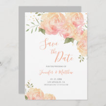 Peach Rose Floral Wedding Save the Date Card