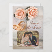 Peach Rose Foto Book Lovers Save the Date Karte (Vorderseite)