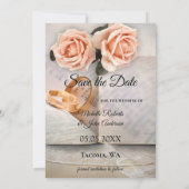 Peach Rose Foto Book Lovers Save the Date Karte (Rückseite)