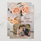 Peach Rose Foto Book Lovers Save the Date Karte (Vorne/Hinten)