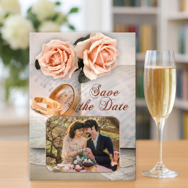 Peach Rose Foto Book Lovers Save the Date Karte