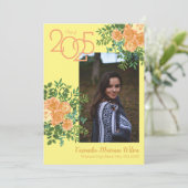 Peach Rose Gelbes Foto Abschluss Ankündigung (Stehend Vorderseite)