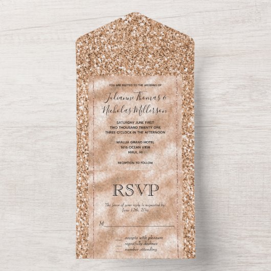 Peach Rose Gold Blush Glitzer Glitz All In One Einladung (Innen Boden)