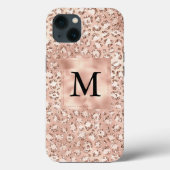 Peach Rose Gold Blush Pink Glitz Leopard Monogram  Case-Mate iPhone Hülle (Rückseite)