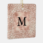 Peach Rose Gold Blush Pink Glitz Leopard Monogram Keramikornament (Rechts)