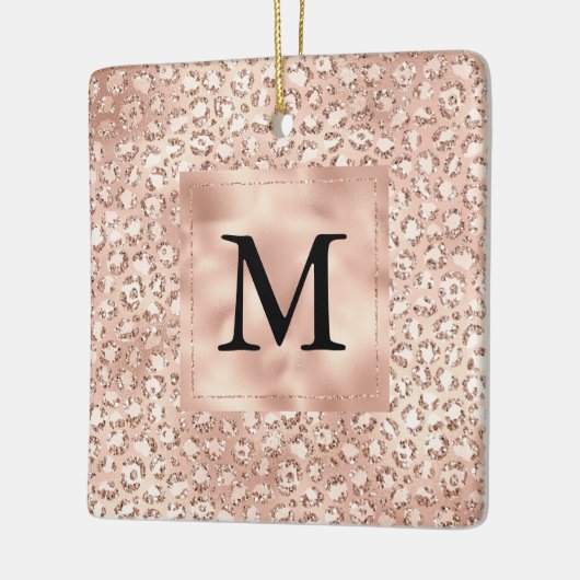 Peach Rose Gold Blush Pink Glitz Leopard Monogram Keramikornament (Links)