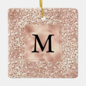 Peach Rose Gold Blush Pink Glitz Leopard Monogram Keramikornament (Vorderseite)