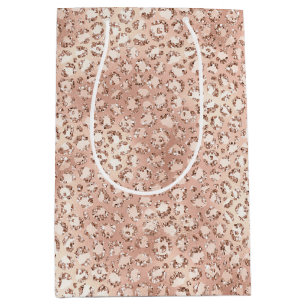 Peach Rose Gold Blush Pink Glitz Leopard Print Mittlere Geschenktüte