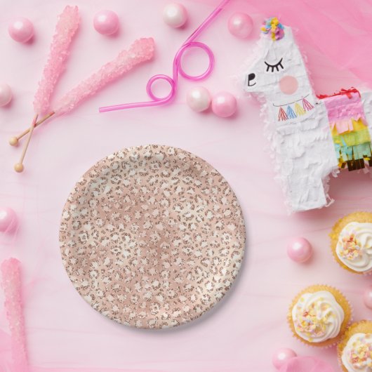 Peach Rose Gold Blush Pink Glitz Leopard Print Pappteller (Party)