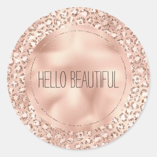 Peach Rose Gold Blush Pink Glitz Leopard Print Runder Aufkleber (Vorderseite)