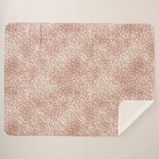 Peach Rose Gold Blush Pink Glitz Leopard Print Sherpadecke (Vorderseite (Horizontal))
