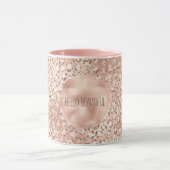 Peach Rose Gold Blush Pink Glitz Leopard Print Tasse (Zentrum)