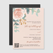 Peach Rose Gold floral QR UAWG Luxus Hochzeit Magneteinladung (Vorne/Hinten)
