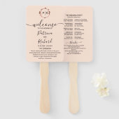 Peach Rose Gold Foil Wedding Program Hand Fan Fächer (Vorne und Hinten)