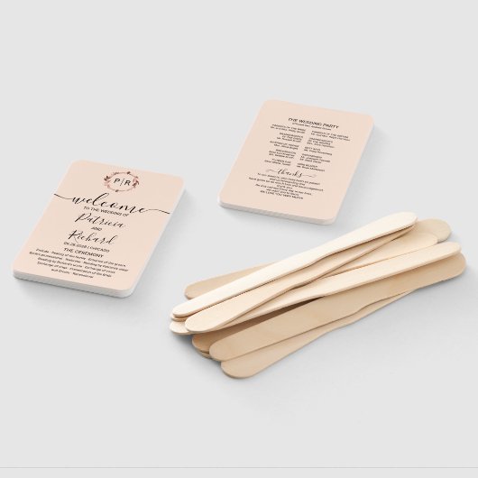 Peach Rose Gold Foil Wedding Program Hand Fan Fächer (Non-assembled)