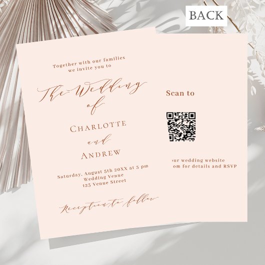 Peach Rose Gold formale QR Code UAWG Hochzeit Einladung