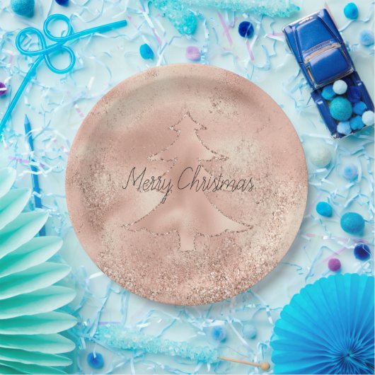 Peach Rose Gold Glitzer Weihnachtsbaum Pappteller (Party)