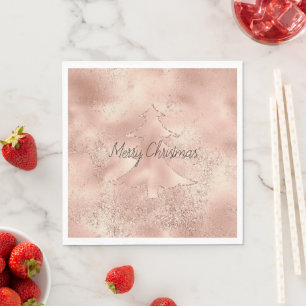 Peach Rose Gold Glitzer Weihnachtsbaum Serviette