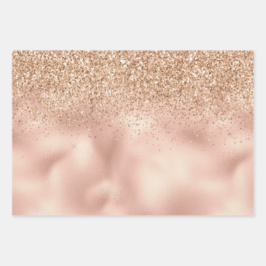 Peach Rose Gold Glitzy Glitzer Geschenkpapier Set (Vorderseite)